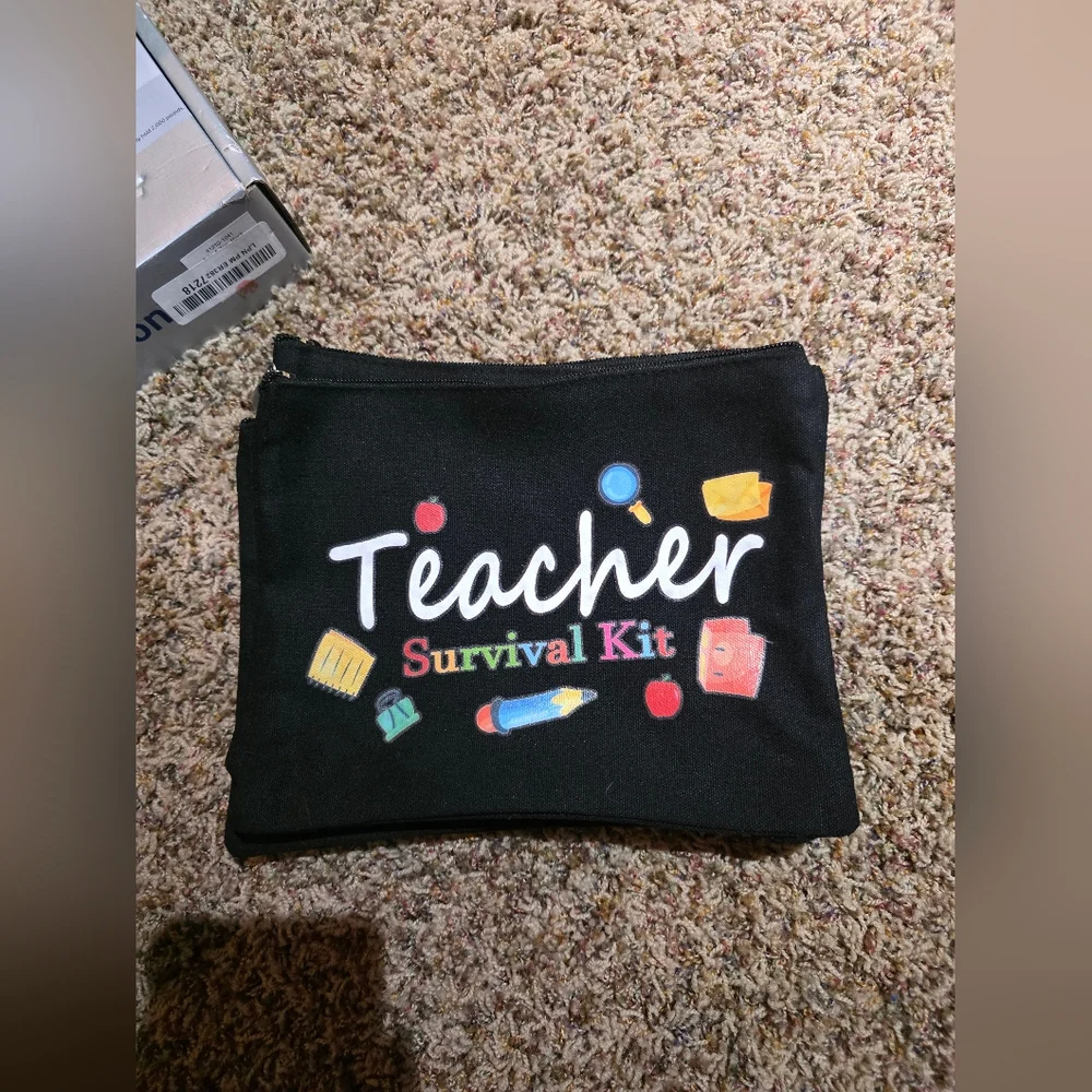 Teacher Survival Kit Canvas Zipper Pouch - 10 Bundle